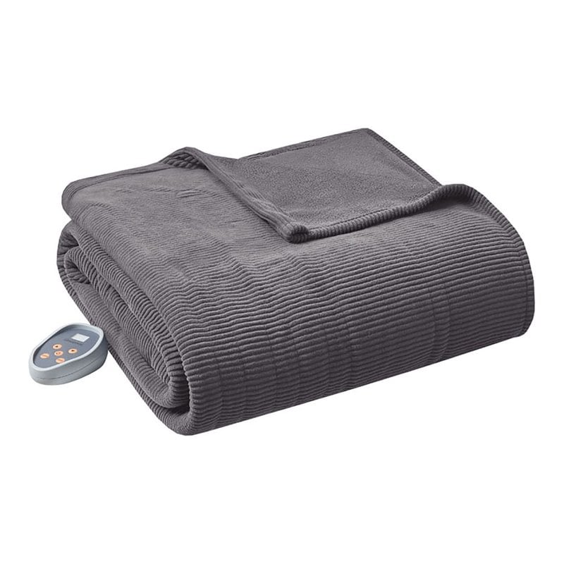 Beautyrest Polyester Knitted Micro Fleece Solid Textured Heated Blanket in Gray