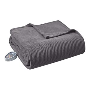 Beautyrest Polyester Knitted Micro Fleece Solid Textured Heated Blanket in Gray