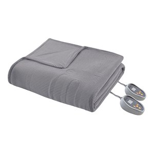 beautyrest polyester knitted micro fleece solid textured heated blanket - gray