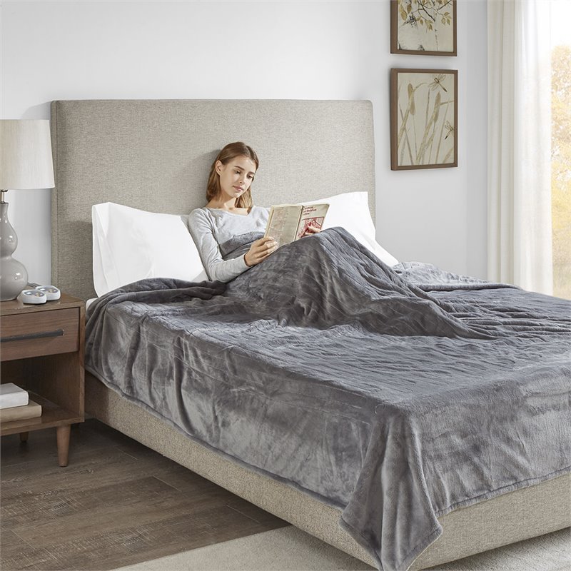 Beautyrest Polyester Solid Microlight Heated Blanket in Gray