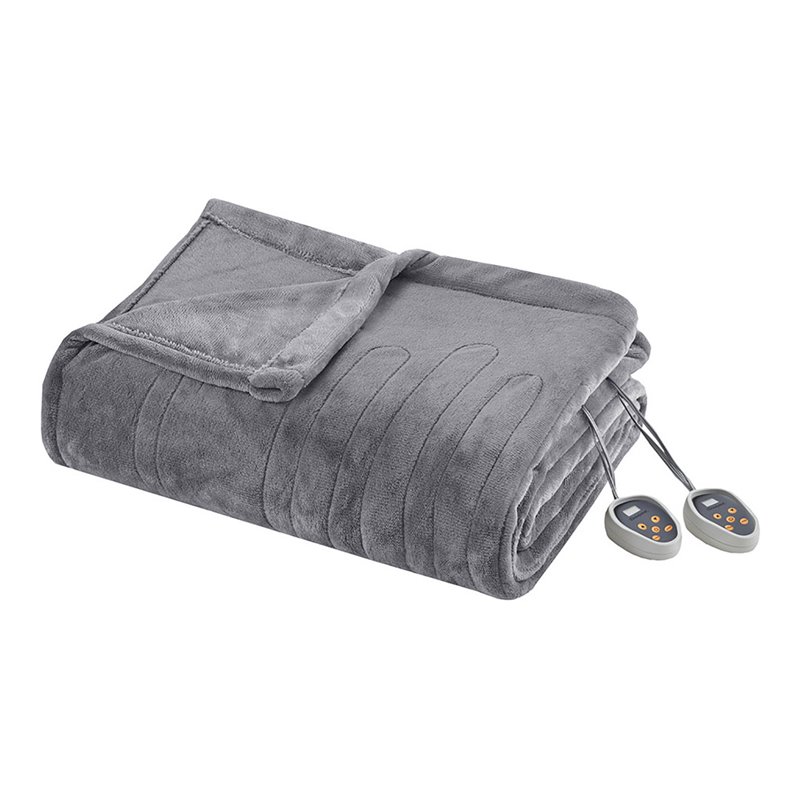 Beautyrest Polyester Solid Microlight Heated Blanket in Gray