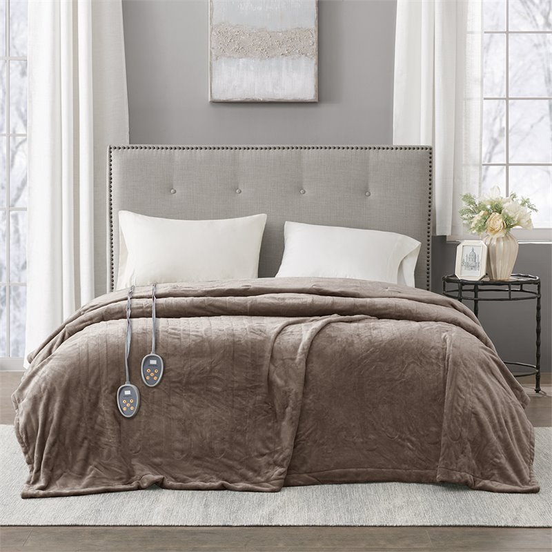 Beautyrest Polyester Solid Microlight Heated Blanket in Mink Brown