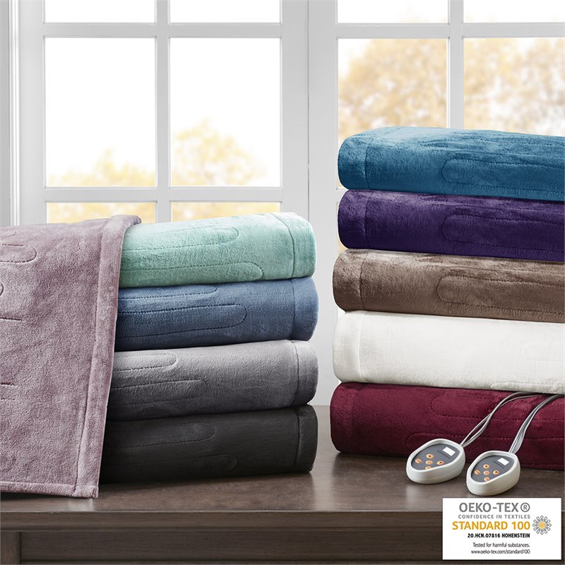 Beautyrest Polyester Solid Microlight Heated Blanket in Mink Brown