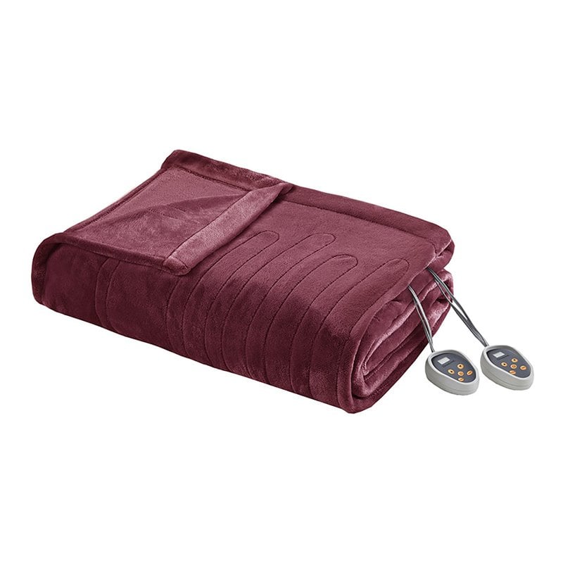Beautyrest Polyester Solid Microlight Heated Blanket in Red Finish