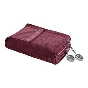 beautyrest polyester solid microlight heated blanket in red finish