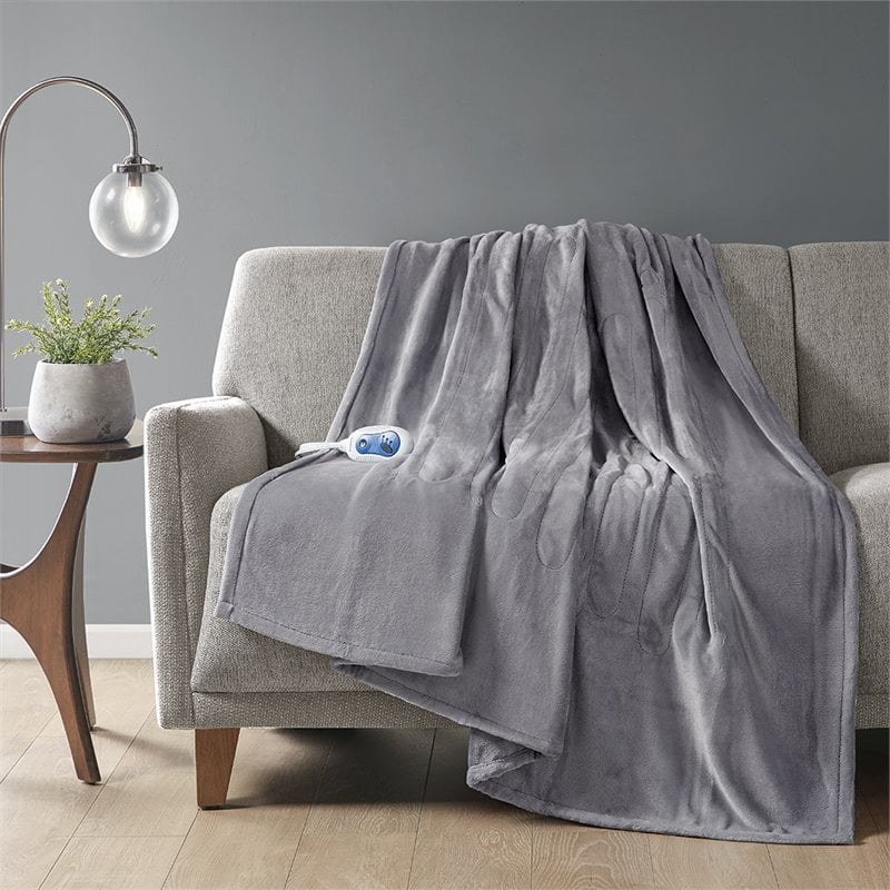 Beautyrest Polyester Knitted Solid Microlight Heated Throw in Gray