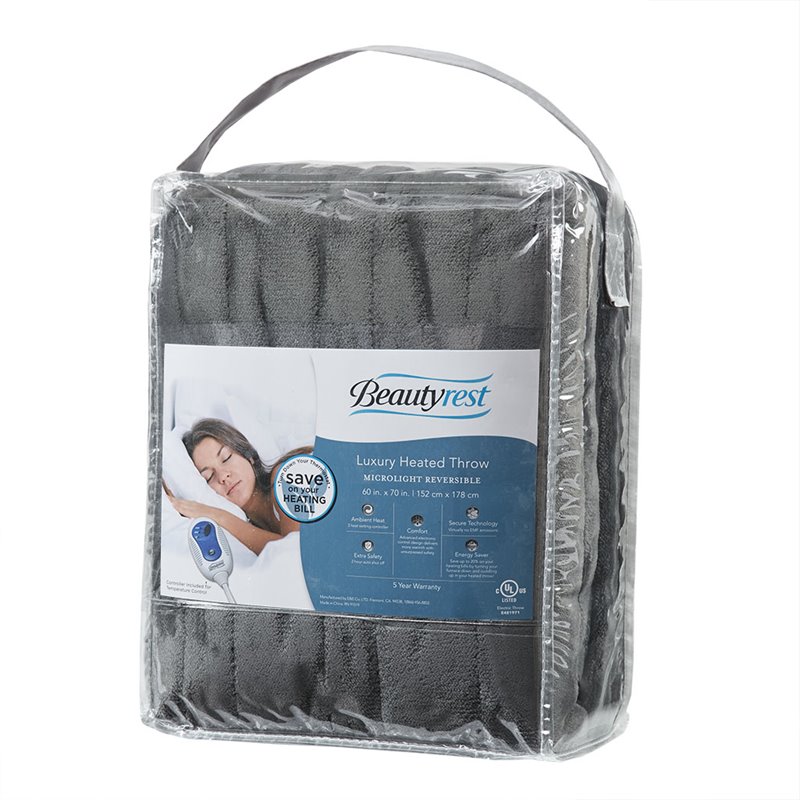 Beautyrest Polyester Knitted Solid Microlight Heated Throw in Gray