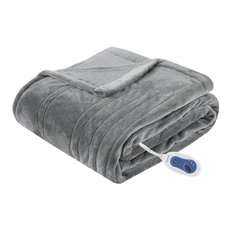 Beautyrest Polyester Knitted Solid Microlight Heated Throw in Gray