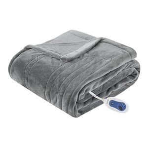 Beautyrest Polyester Knitted Solid Microlight Heated Throw in Gray