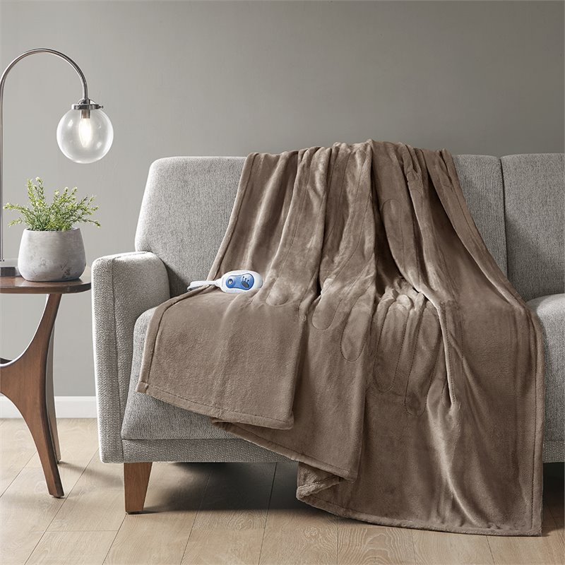 Beautyrest Polyester Knitted Solid Microlight Heated Throw in Mink Brown