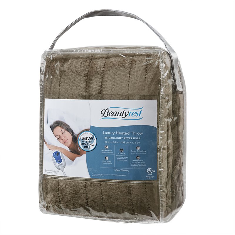 Beautyrest Polyester Knitted Solid Microlight Heated Throw in Mink Brown