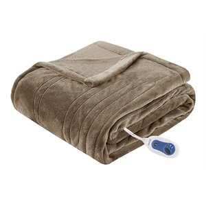 Beautyrest Polyester Knitted Solid Microlight Heated Throw in Mink Brown