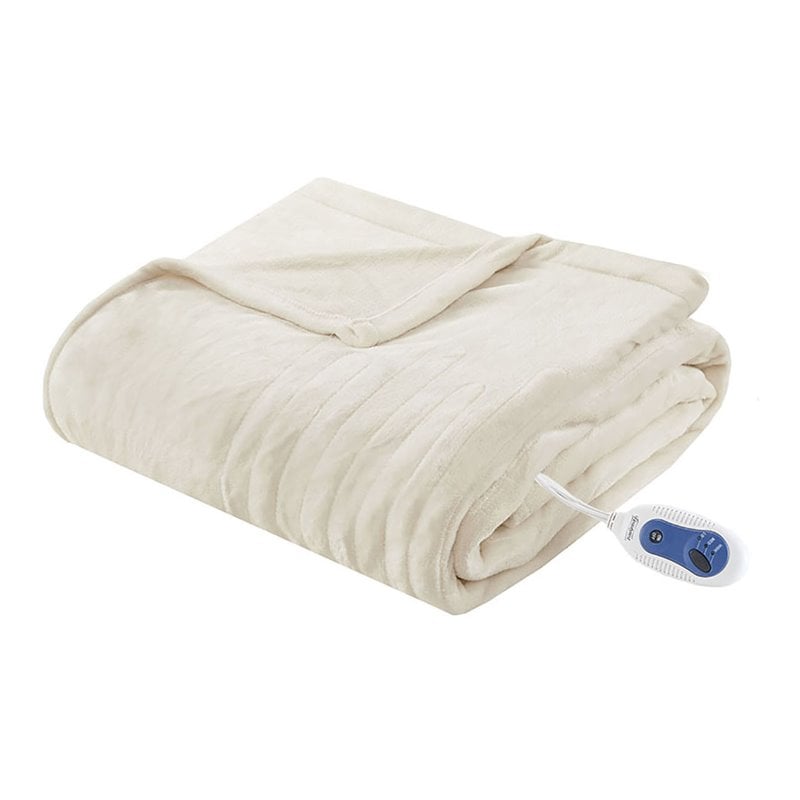 Beautyrest Polyester Knitted Solid Microlight Heated Throw in Ivory