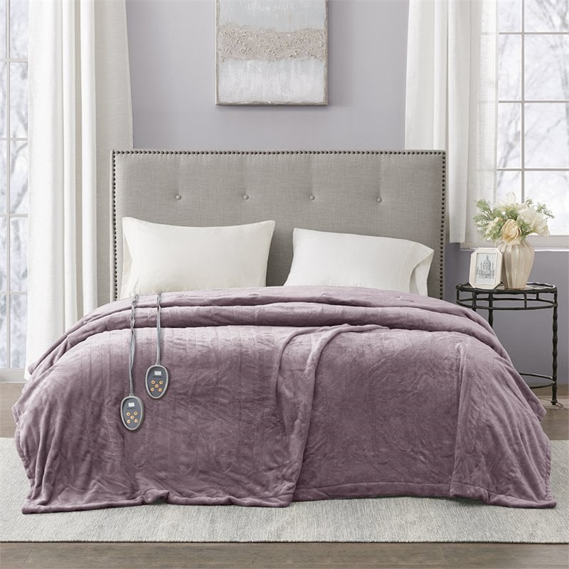 Beautyrest Polyester Knitted Solid Microlight Heated Blanket in Lavender Purple