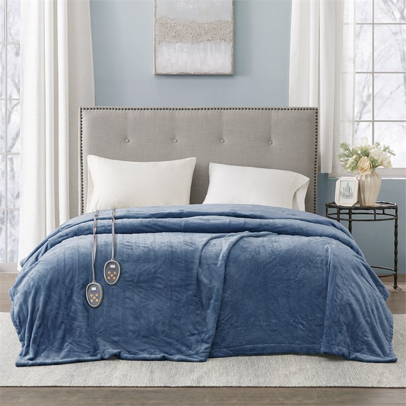 Beautyrest Polyester Knitted Solid Microlight Heated Blanket in Sapphire Blue