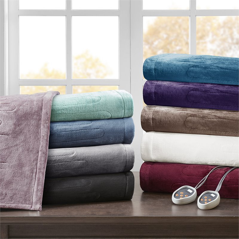 Beautyrest Polyester Knitted Solid Microlight Heated Blanket in Sapphire Blue