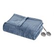Beautyrest Polyester Knitted Solid Microlight Heated Blanket in Sapphire Blue