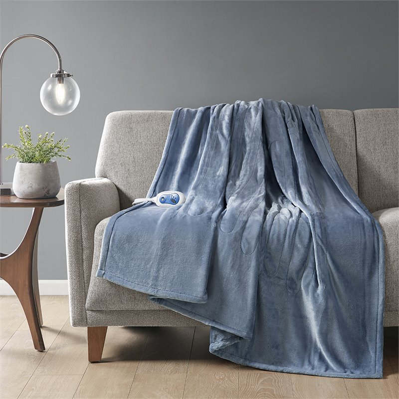 Beautyrest Polyester Knitted Solid Microlight Heated Throw in Sapphire Blue