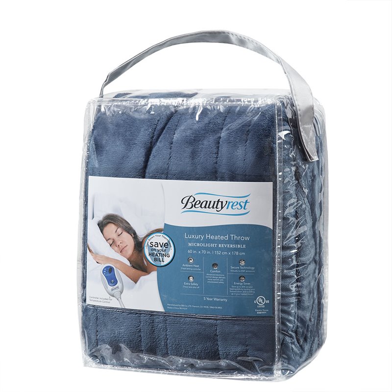 Beautyrest Polyester Knitted Solid Microlight Heated Throw in Sapphire Blue