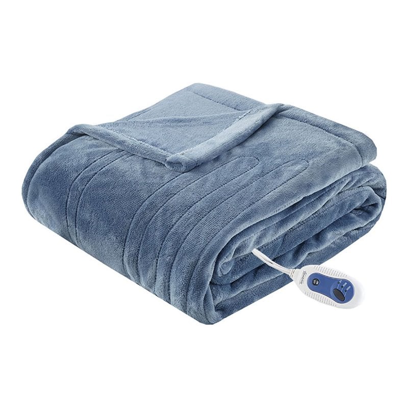 Beautyrest Polyester Knitted Solid Microlight Heated Throw in Sapphire Blue