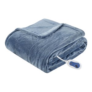 Beautyrest Polyester Knitted Solid Microlight Heated Throw in Sapphire Blue