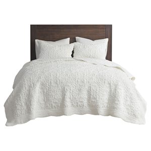 madison park aster polyester embroidery pv fur coverlet set in ivory