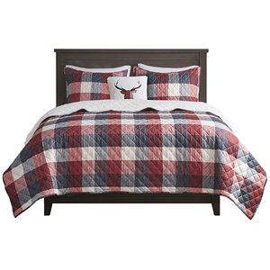 madison park 4-piece polyester herringbone to sherap coverlet set in red