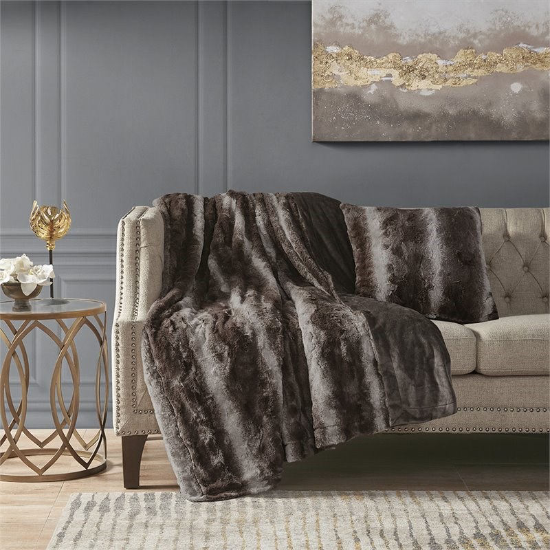 Madison Park Polyester Long Fur Pillow with Knife Edge in Brown