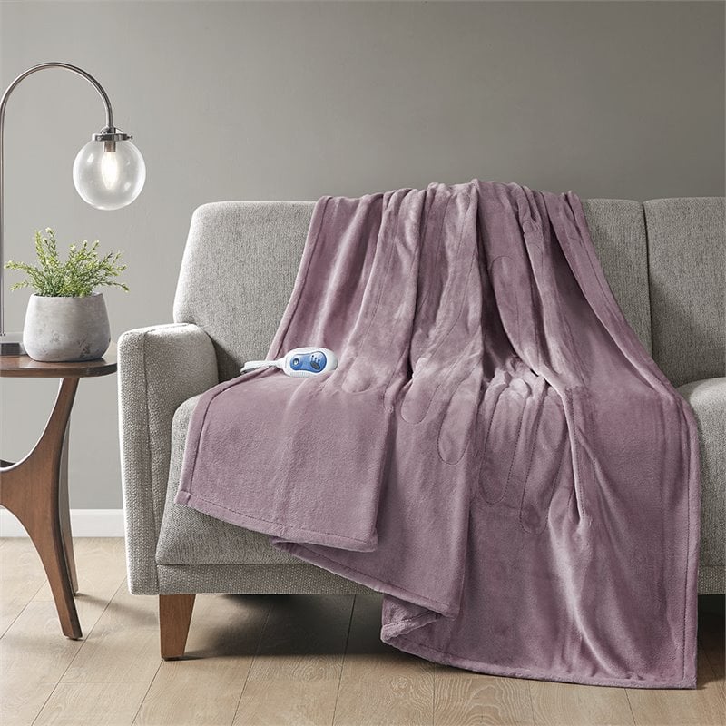 Beautyrest Polyester Knitted Solid Microlight Heated Throw in Lavender Purple