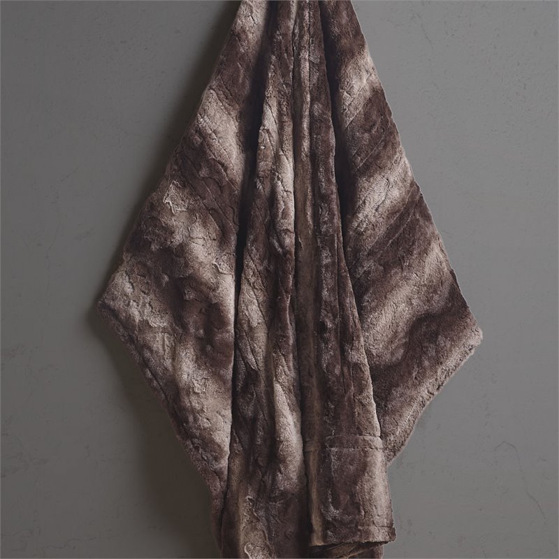 Beautyrest Polyester Faux Tip Dye Long Fur Heated Throw in Chocolate