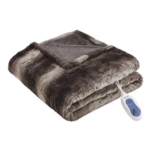 Beautyrest Polyester Faux Tip Dye Long Fur Heated Throw in Chocolate