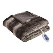 Beautyrest Polyester Faux Tip Dye Long Fur Heated Throw in Chocolate