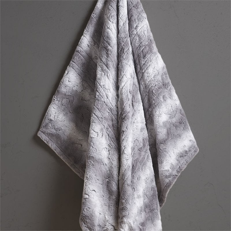 Beautyrest Polyester Faux Tip Dye Long Fur Heated Throw in Gray