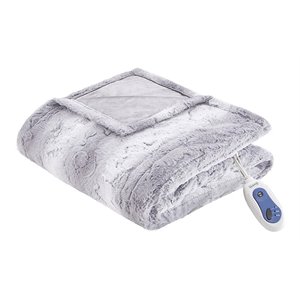 Beautyrest Polyester Faux Tip Dye Long Fur Heated Throw in Gray