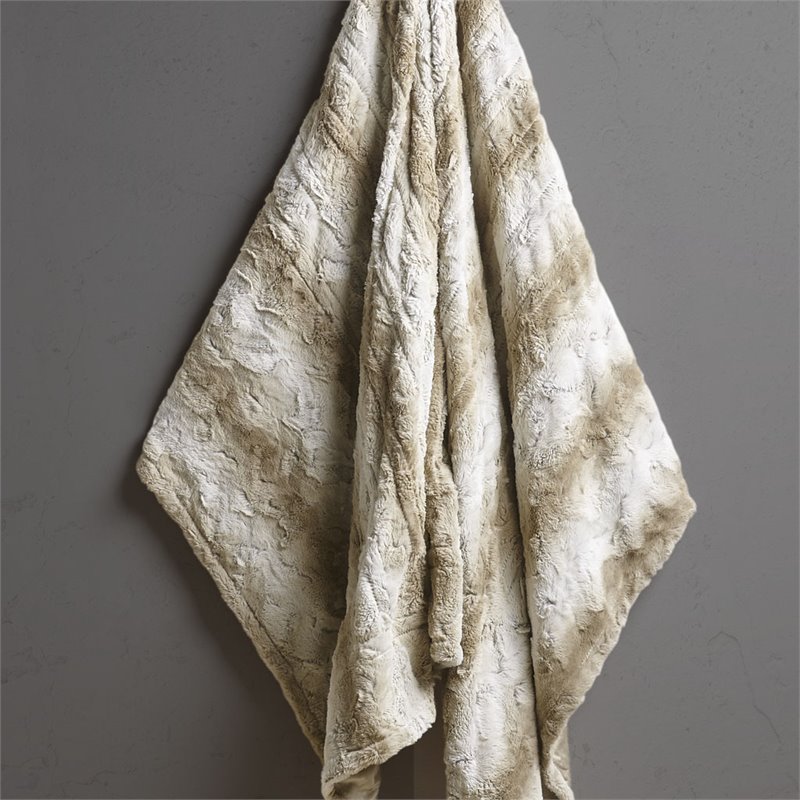 Beautyrest Polyester Faux Tip Dye Long Fur Heated Throw in Sand Brown