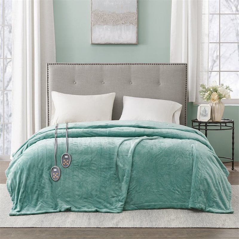 Beautyrest Polyester Solid Microlight Reversible Heated Blanket in Aqua Blue