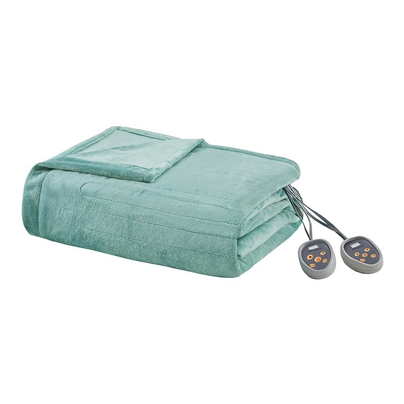 Beautyrest Polyester Solid Microlight Reversible Heated Blanket in Aqua Blue