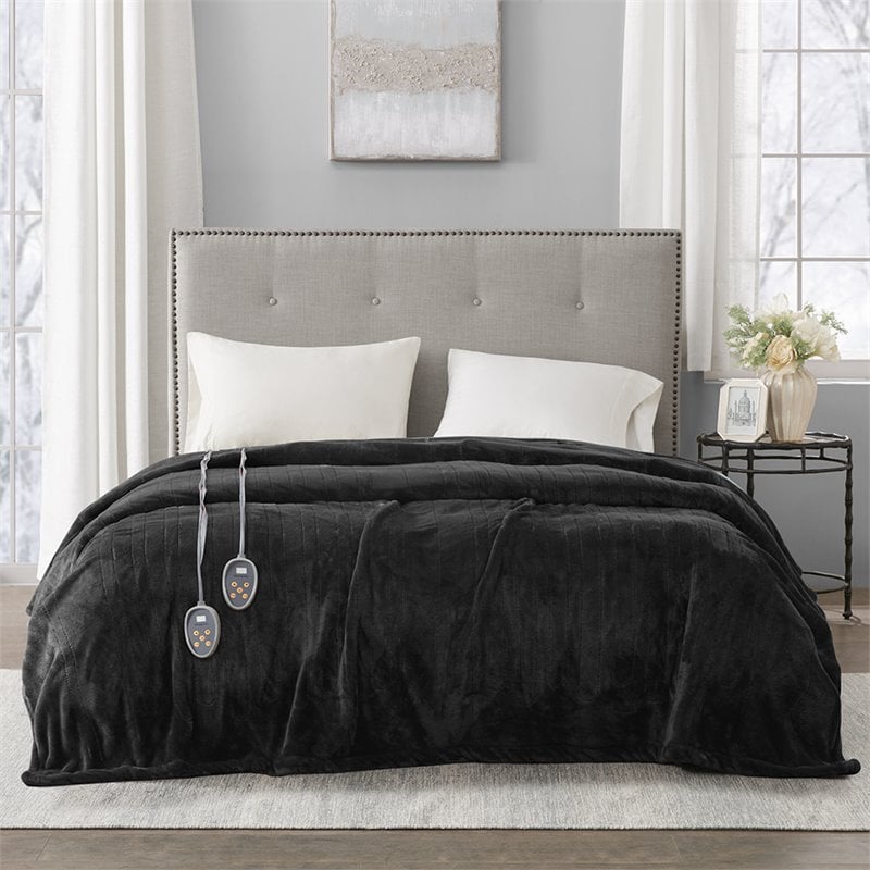 Beautyrest Polyester Solid Microlight Reversible Heated Blanket in Black