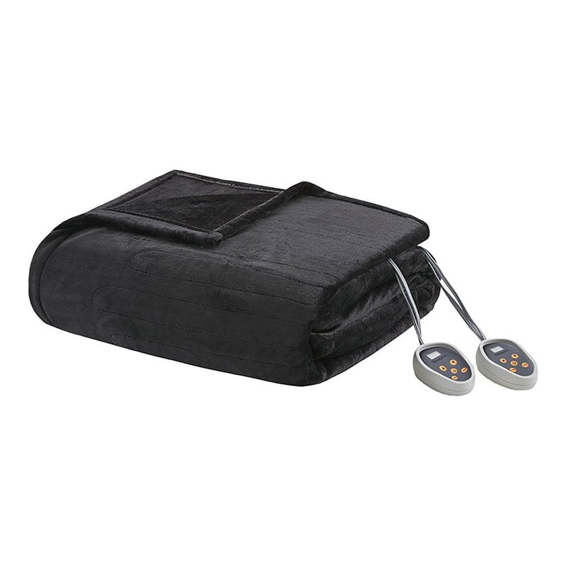 Beautyrest Polyester Solid Microlight Reversible Heated Blanket in Black
