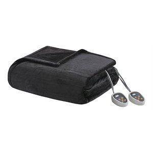 Beautyrest Polyester Solid Microlight Reversible Heated Blanket in Black