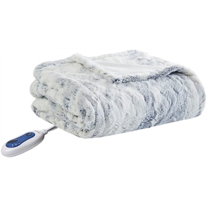 Beautyrest Polyester Marble Faux Fur Heated Throw in Gray/Blue
