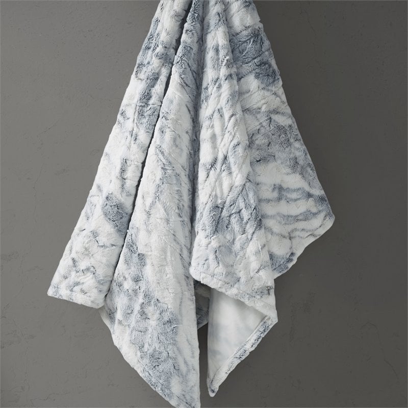 Beautyrest Polyester Marble Faux Fur Heated Throw in Gray/Blue