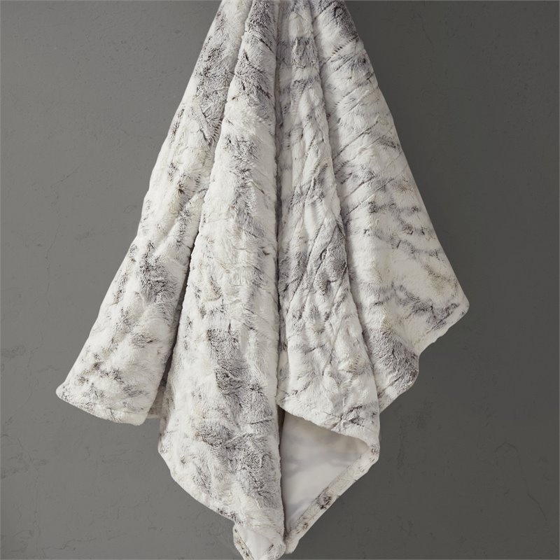 Beautyrest Polyester Marble Faux Fur Heated Throw in Natural Marble