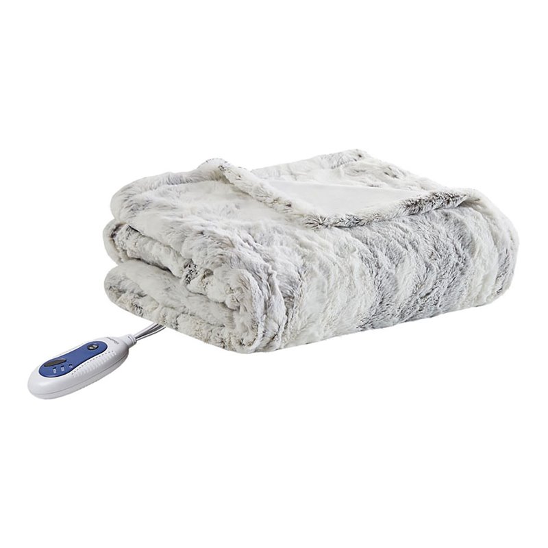 Beautyrest Polyester Marble Faux Fur Heated Throw in Natural Marble