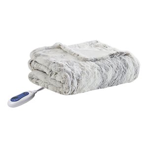 Beautyrest Polyester Marble Faux Fur Heated Throw in Natural Marble