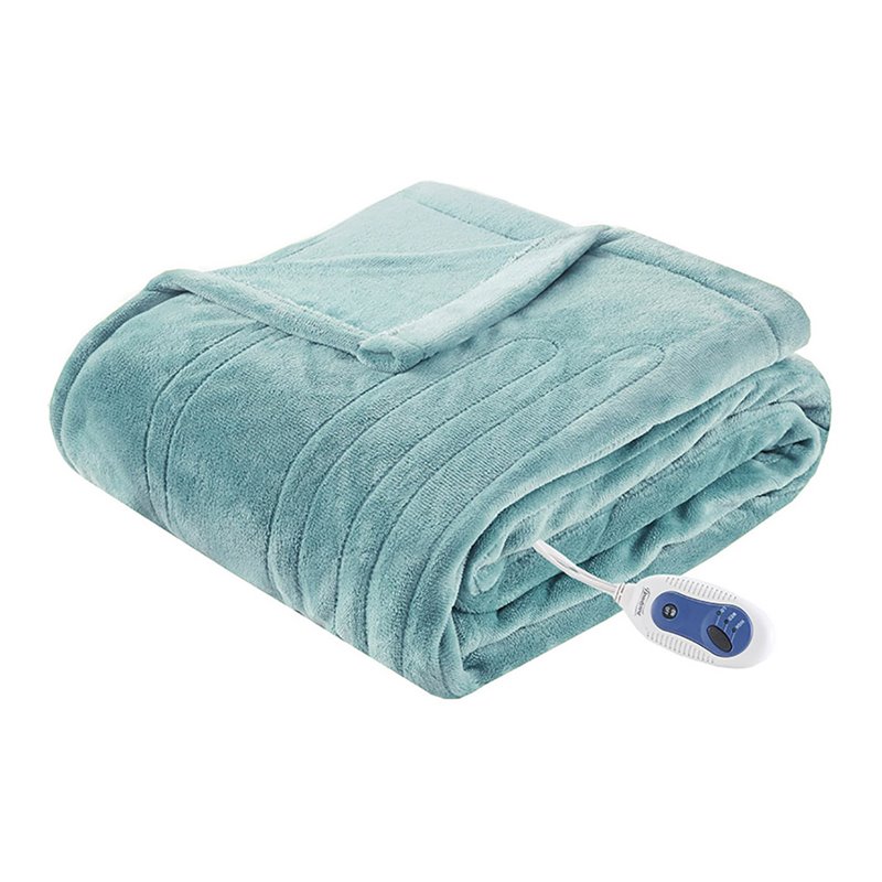 Beautyrest Polyester Solid Microlight Heated Throw in Aqua Blue