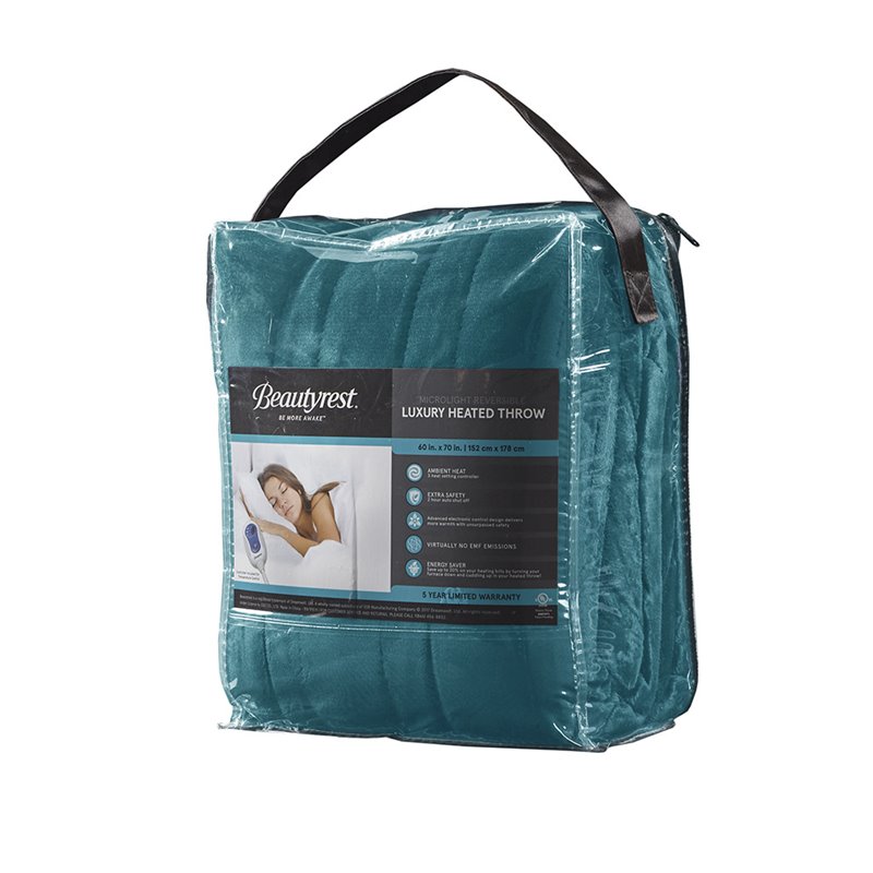 Beautyrest Polyester Solid Microlight Heated Throw in Teal Blue