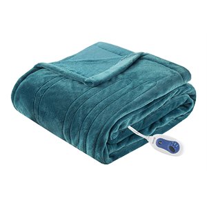 Beautyrest Polyester Solid Microlight Heated Throw in Teal Blue