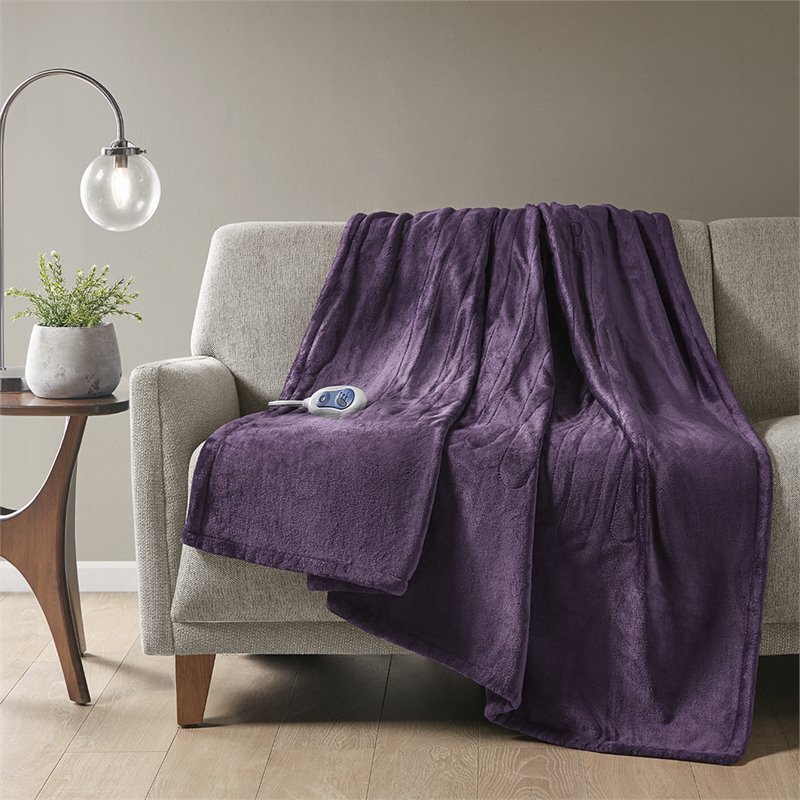 Beautyrest Polyester Solid Microlight Heated Throw in Purple