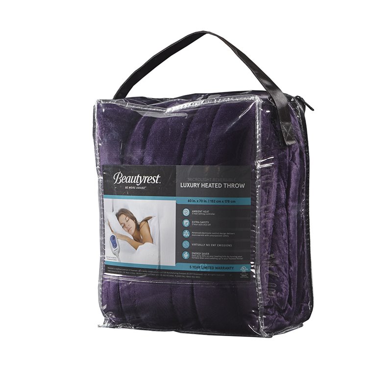 Beautyrest Polyester Solid Microlight Heated Throw in Purple